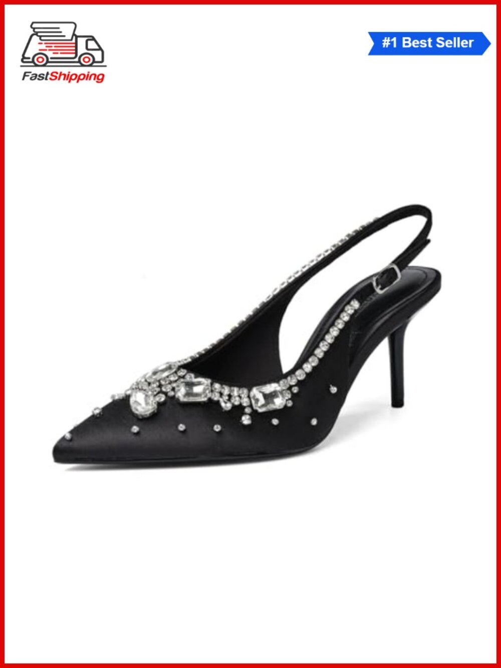 Satin Rhinestone Slingback Kitten Heel Pointed Toe Wedding Party Pump